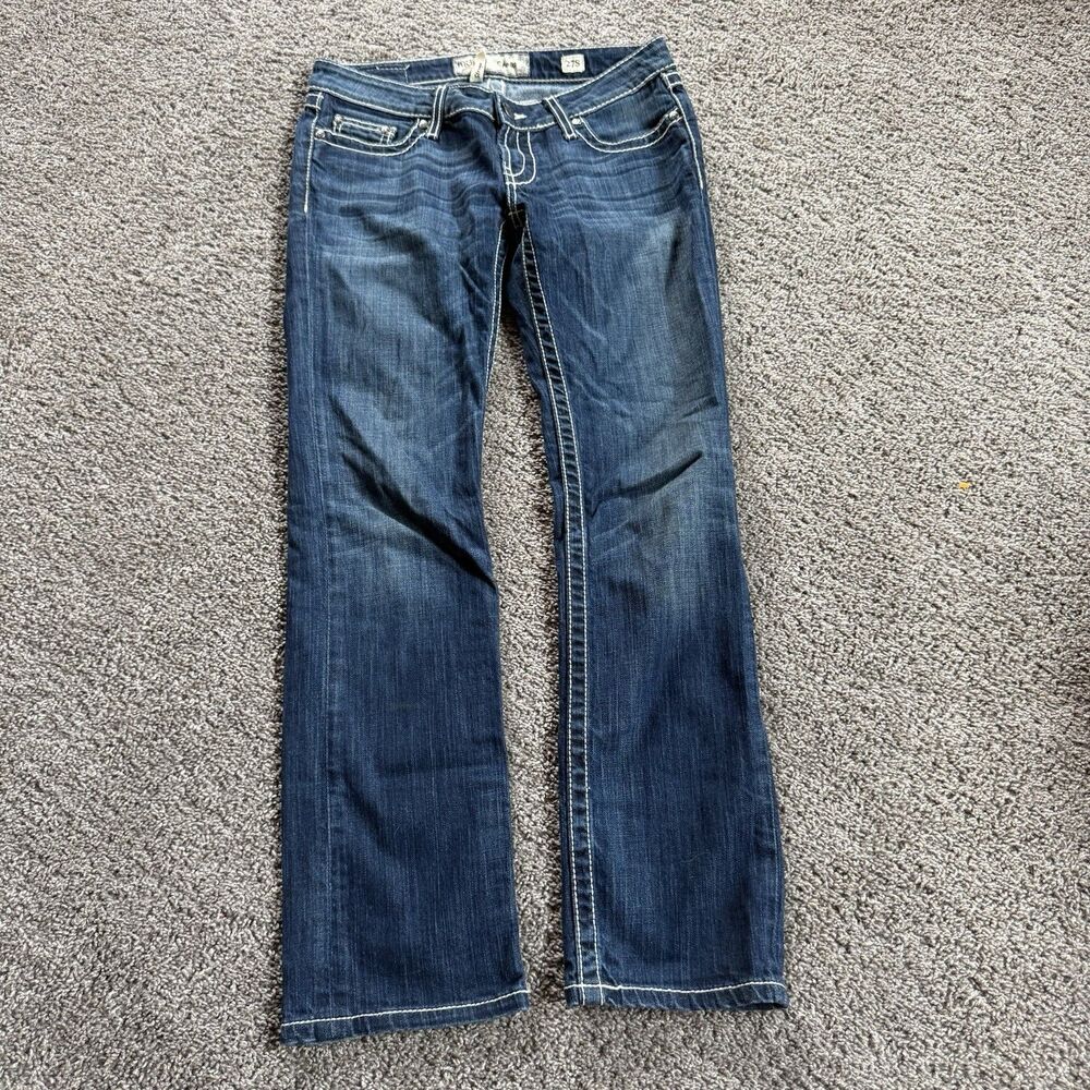 BKE Stella Jeans Womens 27S Y2K Low Rise Straight Leg Embellished Dark Wash